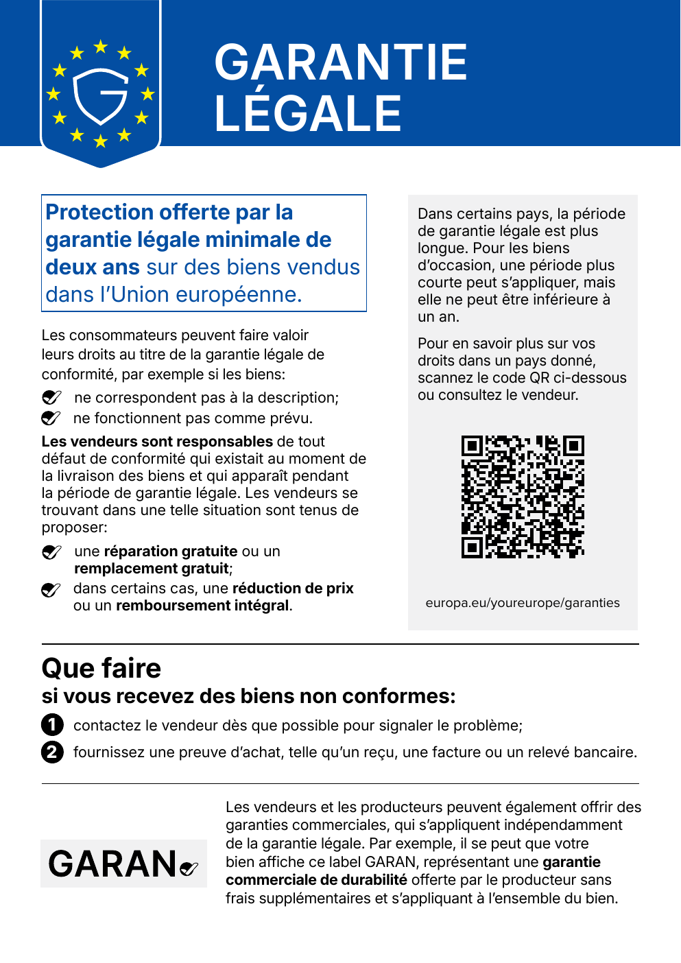 Harmonised notice on the legal guarantee of conformity